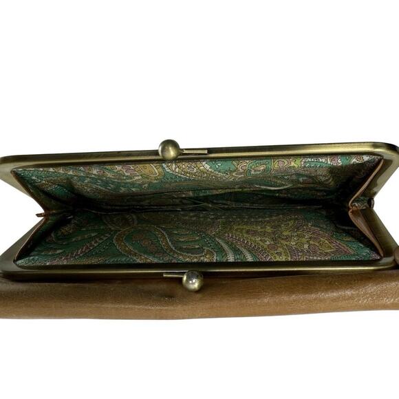 HOBO Rachel Continental Wallet Kiss Clasp Gold Hardware Tan Leather - Picture 8 of 13